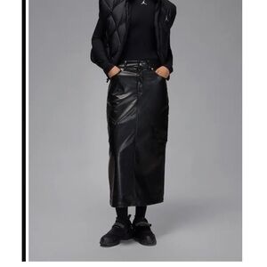 Jordan Black Faux Leather Midi Skirt with Cargo Panels